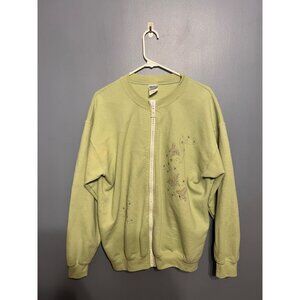 Women's Basic Light Green Zipper Sweatshirt With Bedazzled‎ Butterflies Size LG